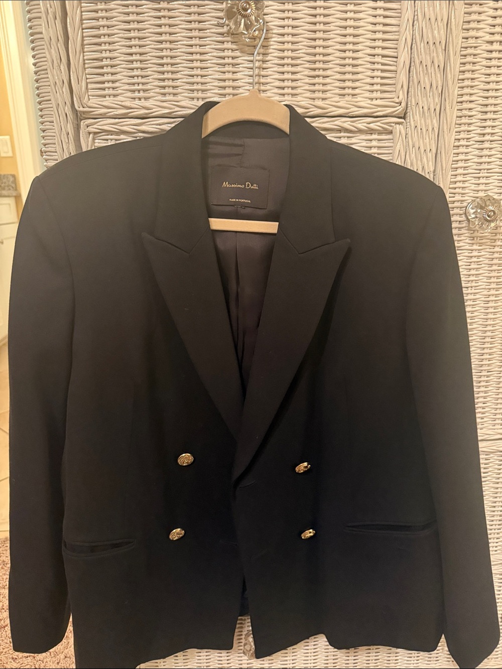 Massimo Dutti Black Double-Breasted Blazer with Gold Buttons